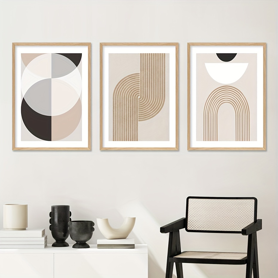 6pcs Beige Abstract Line Canvas Print Posters
