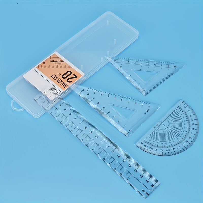 Deli Ruler Set aluminum alloy 4pcs/set Drawing Measurement Geometry  Triangle straightedge Protractor a variety of rulers School