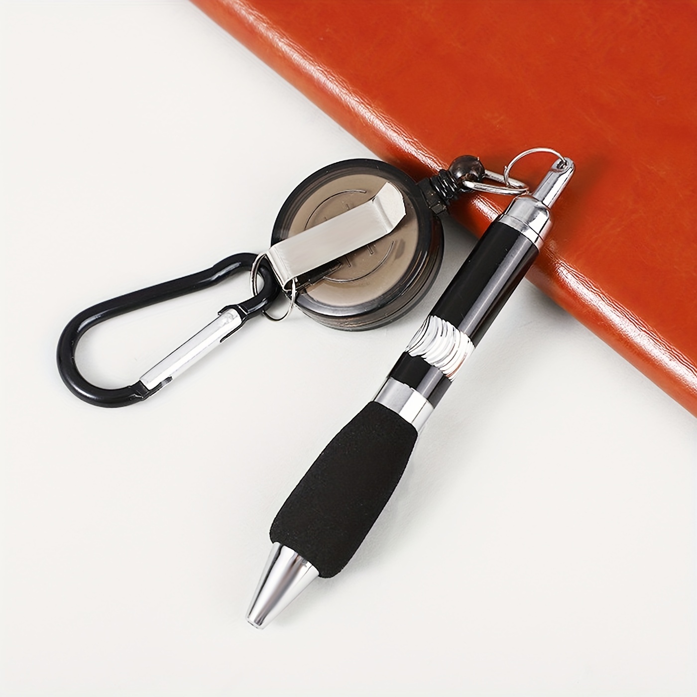 5pcs Retractable Pull Pen Clip Pen Retractable Reel Holder 3-in-1 Handy Retractable Badge Reel Pen Belt Clip Keychain Clip with Retractable Pen for