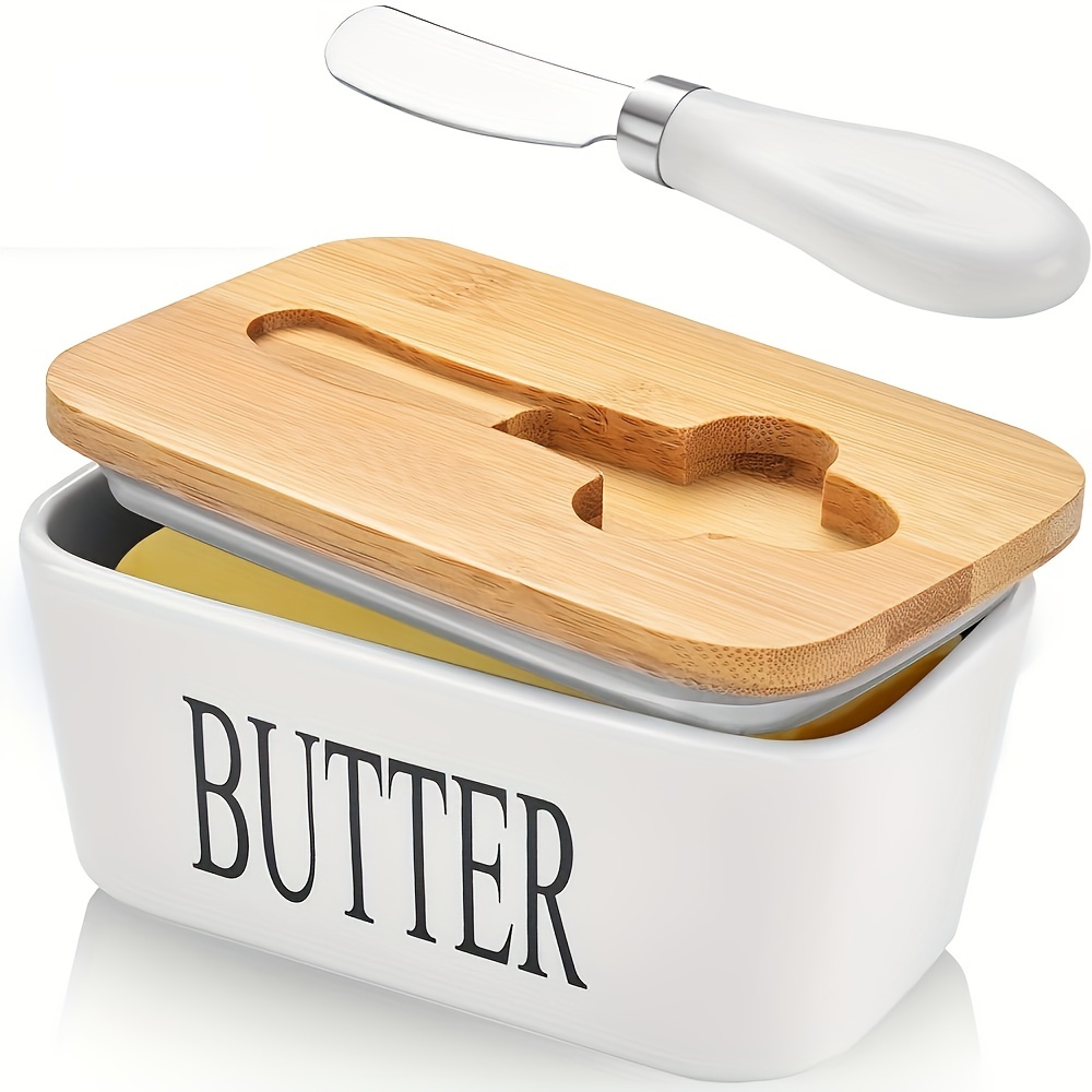 Mantequillera con tapa, caja de mantequilla de cerámica, recipiente de  mantequilla para mostrador, conservador de mantequilla con tapa y cuchillo  para