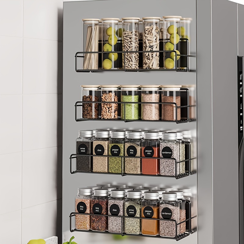 Space-saving Magnetic Spice Rack For Small Kitchens And Apartments -  Perfect Organizer For Spices, Jars, Bottles, And More - Black Metal Cabinet  For Home Kitchen Supplies - Temu