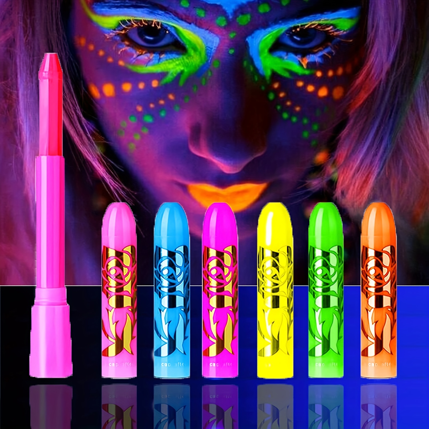 Glow Uv Black Light Face Paint 8 Bright Colors Neon - Temu