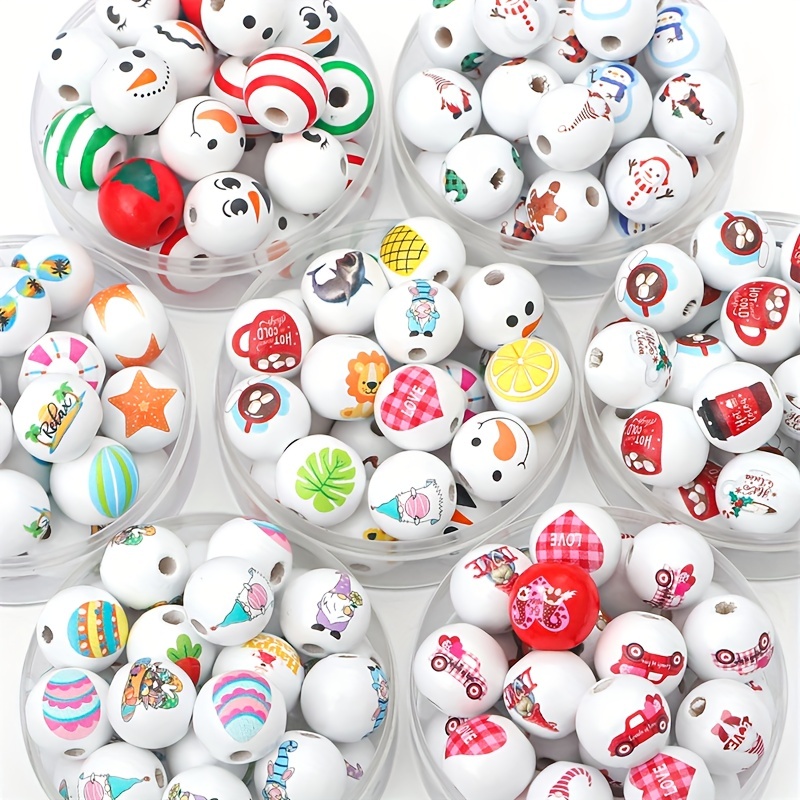 Cute White Base With Christmas Patterns Round Wooden Loose - Temu