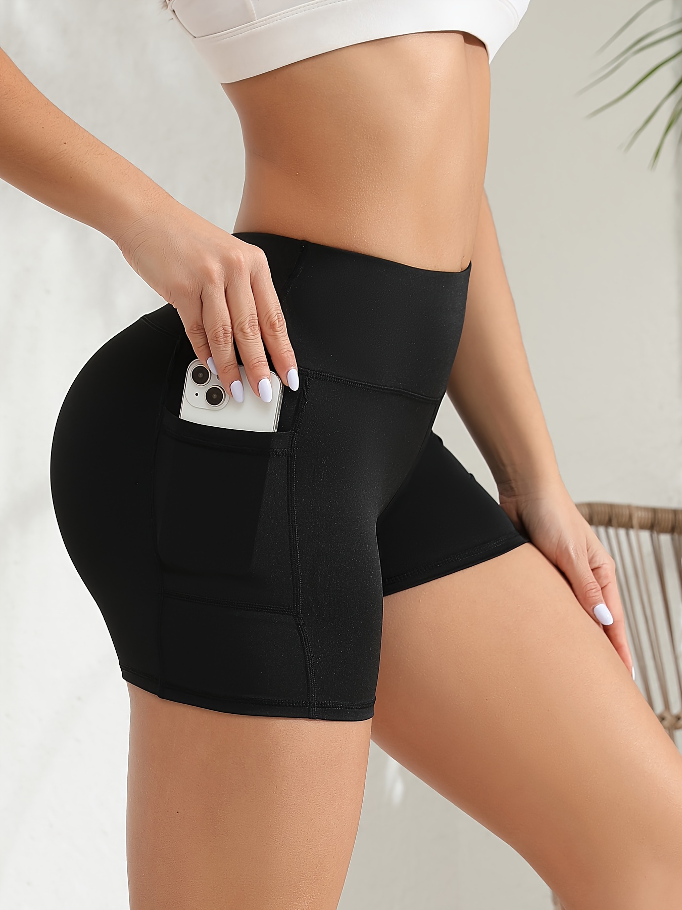 Yoga Shorts Pockets Women High Waisted Workout Booty Shorts - Temu