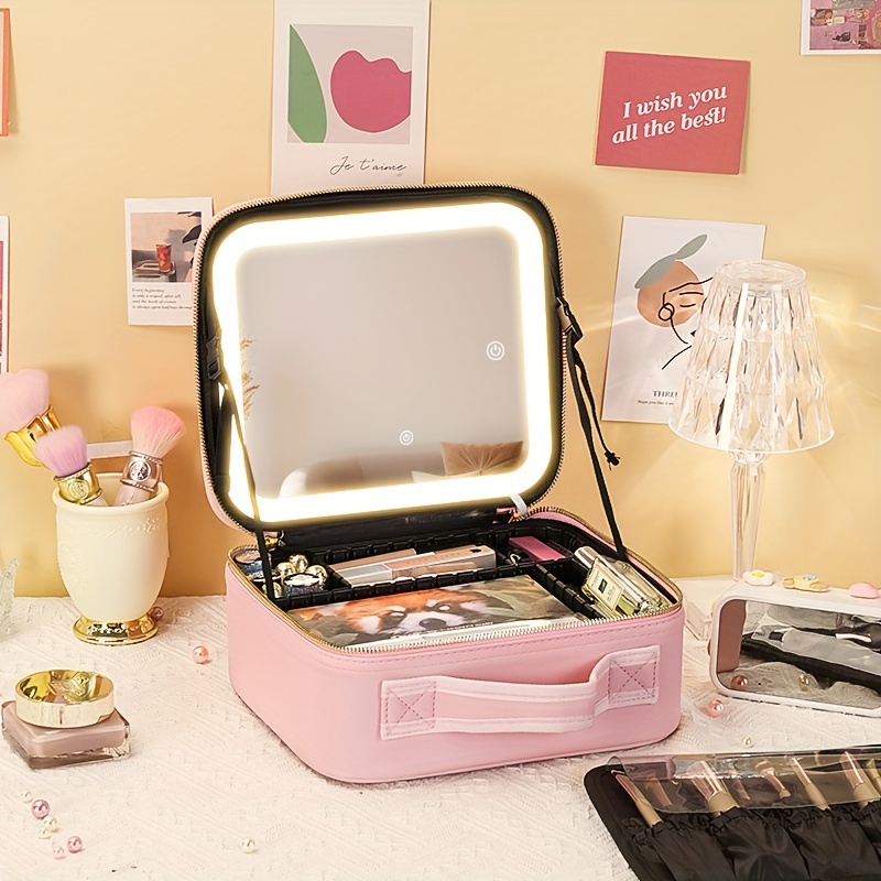 Boîte de rangement maquillage avec miroir et compartiments