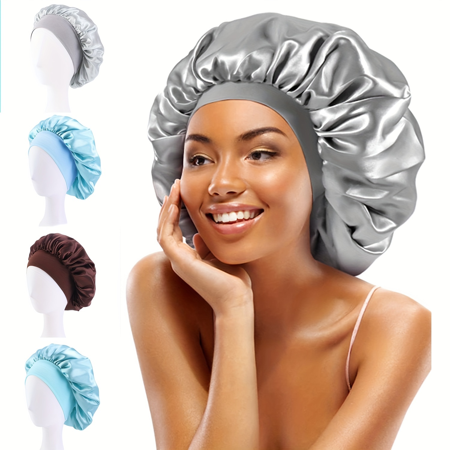 2Pcs Silk Bonnet for Sleeping, Satin Hair Bonnets, Soft Elastic Band Silk  Sleep Cap, Silk Hair Wrap for Curly Hair (Black Gold)