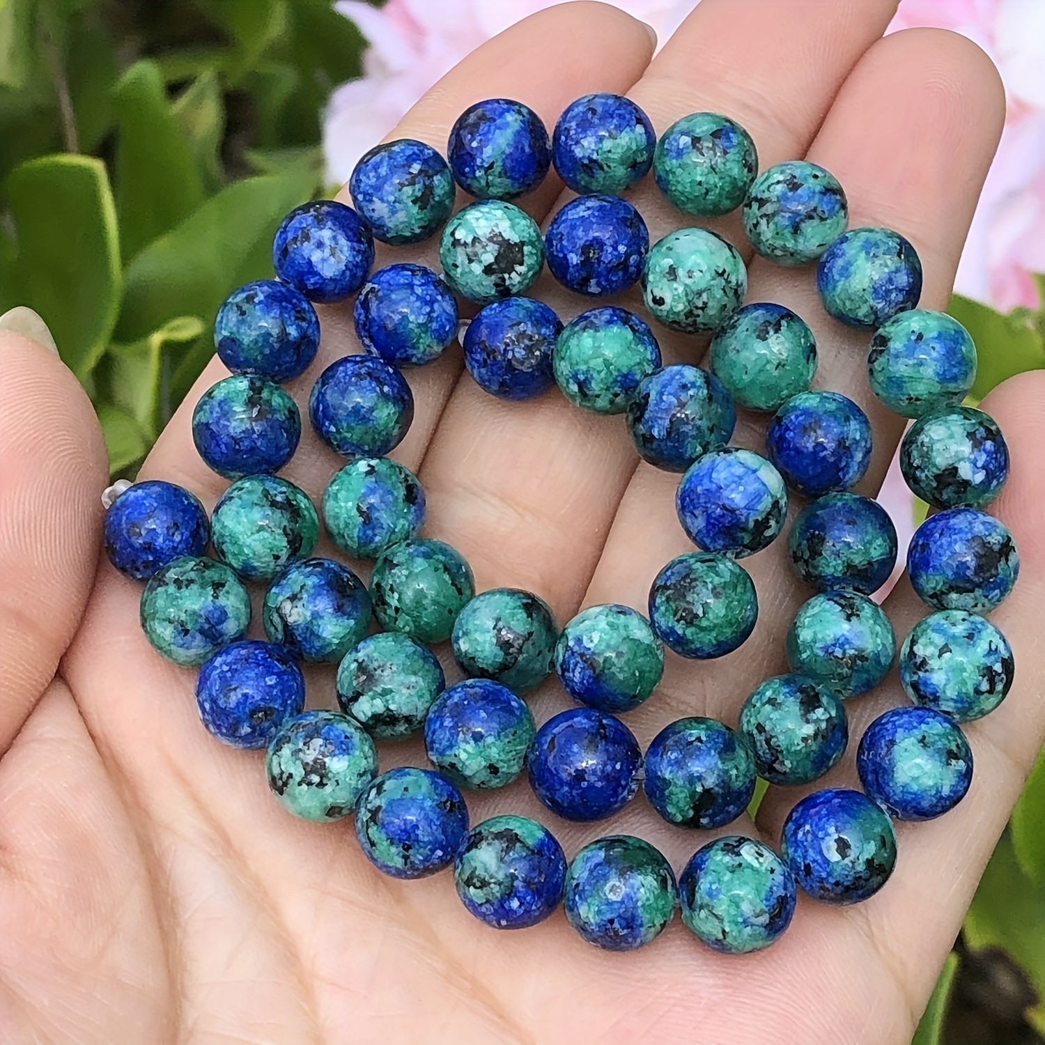 Natural Stone Beads Blue Purple Serpentine Sediments Smooth Round