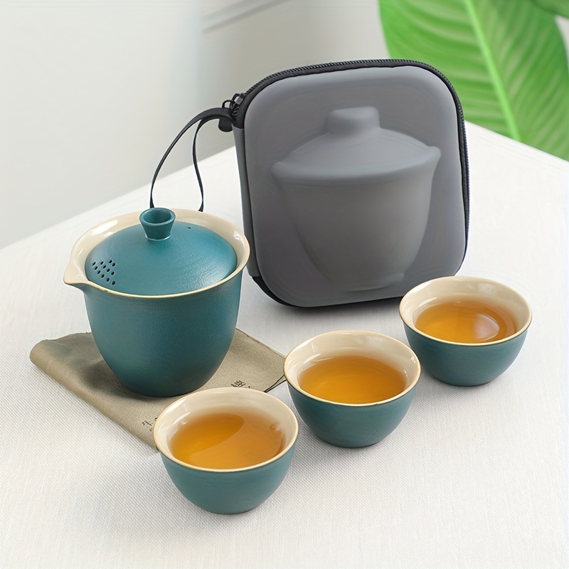 Portable Travel Tea Set With One Pot Three Cups And Tea - Temu