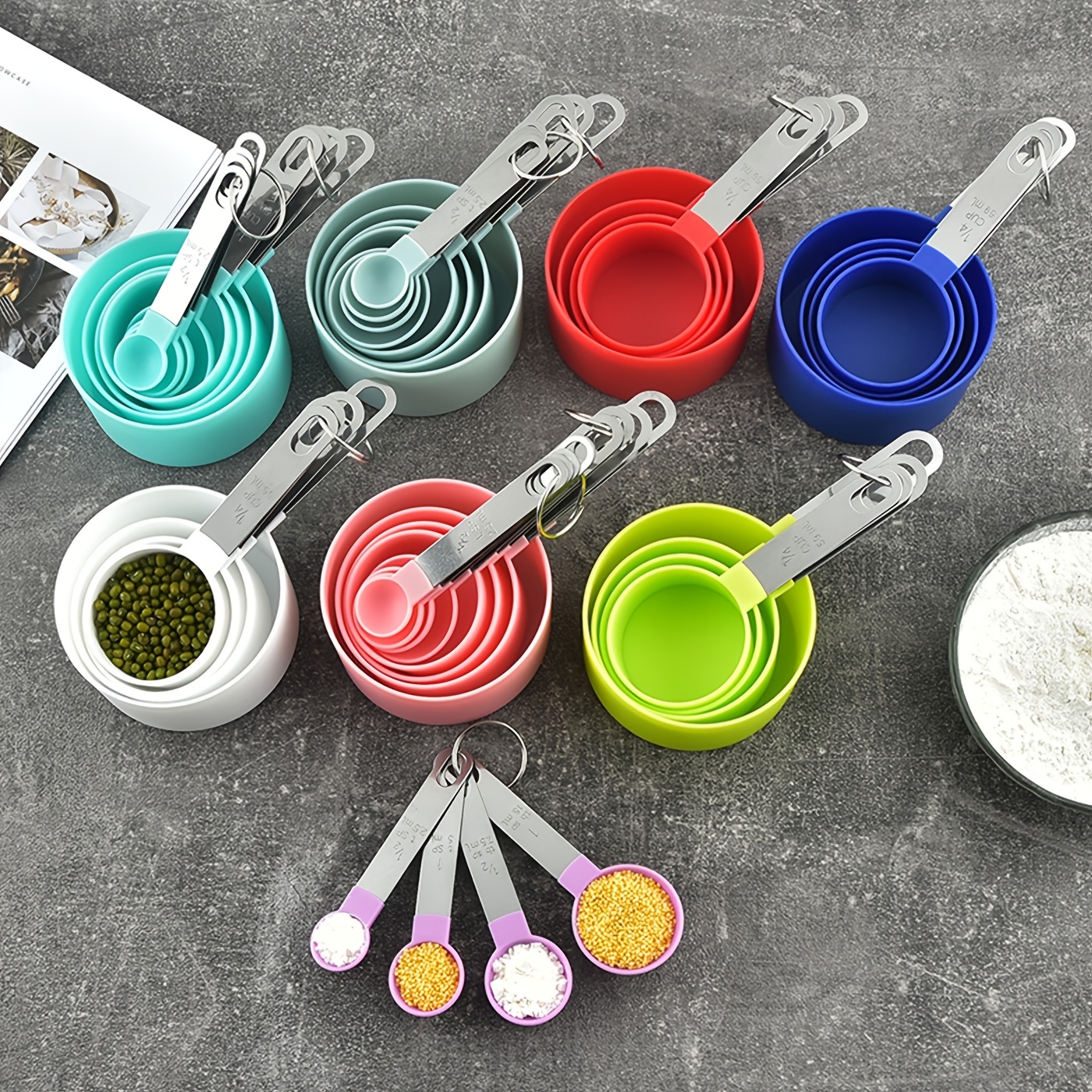 Stainless Steel Measuring Cups and Spoons Set: 7 Cup and 7 Spoon Metal Sets of 1