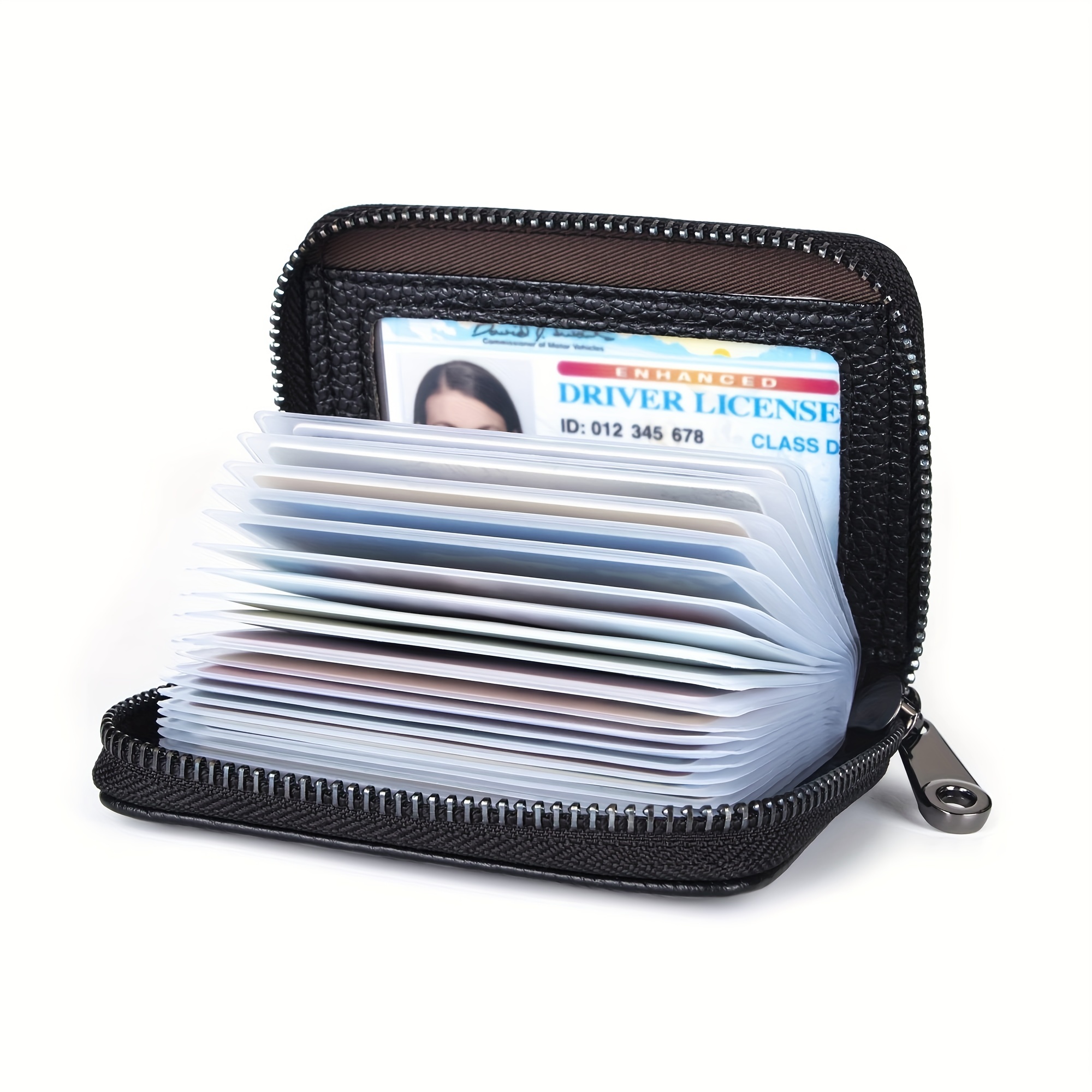 Rfid Aluminum Double Deck Buckle Men Card Holder Small Card Wallets Carbon  Fiber Leather Slim Mini Wallet Quality Male Purses - Temu