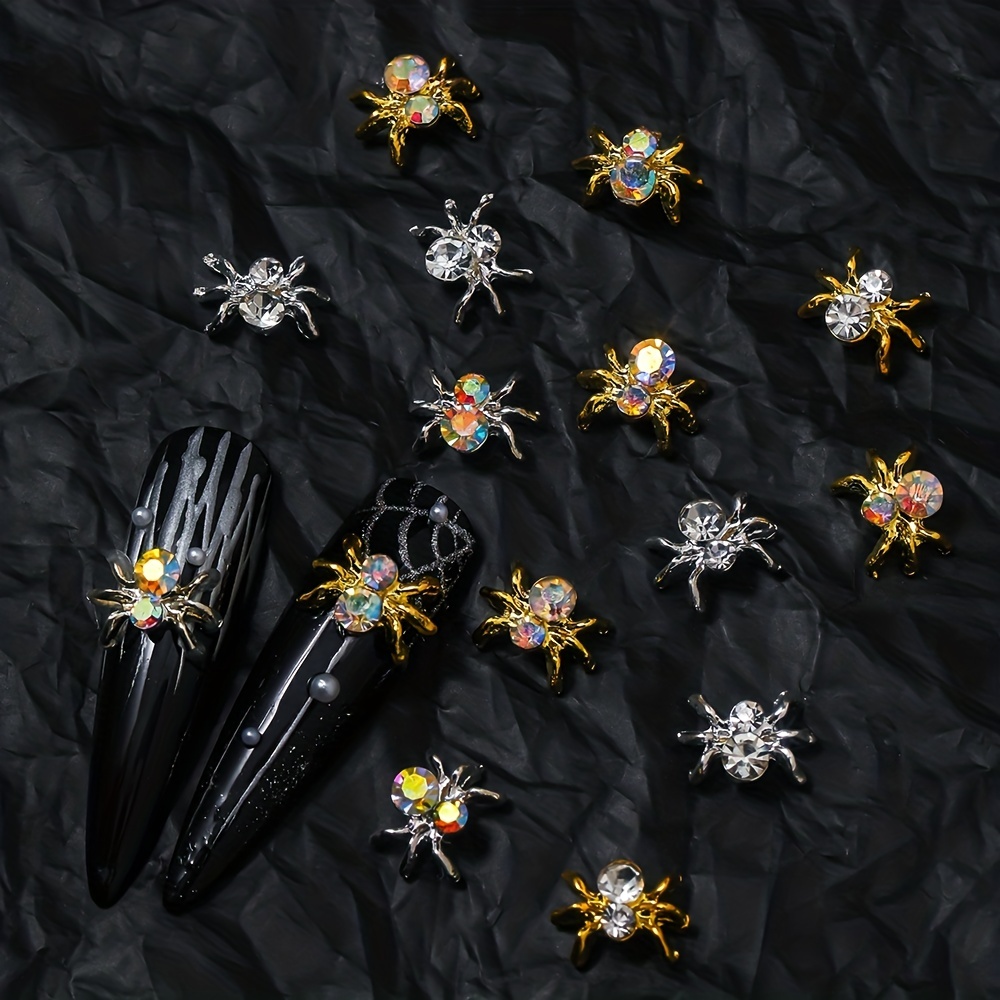 Spider Nail Charms Crystal For Acrylic Nails Bling Art Decor 10 Pcs