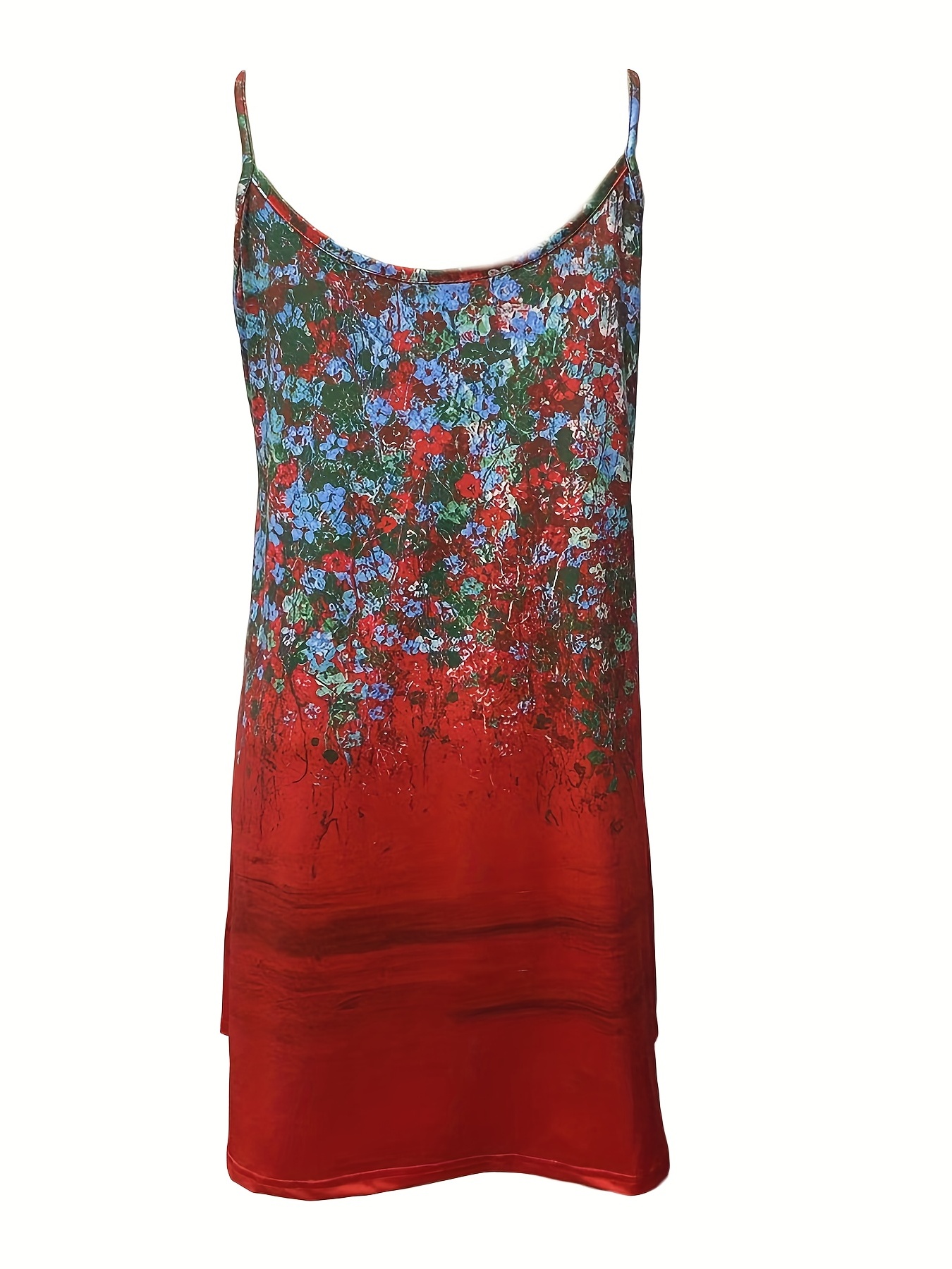 Floral Print Spaghetti Dress Vacation Sleeveless Scoop Neck Temu