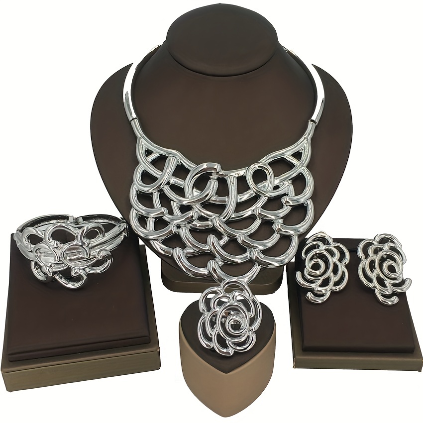 Ensemble de bijoux fleur de luxe pour femme, collier, boucle d
