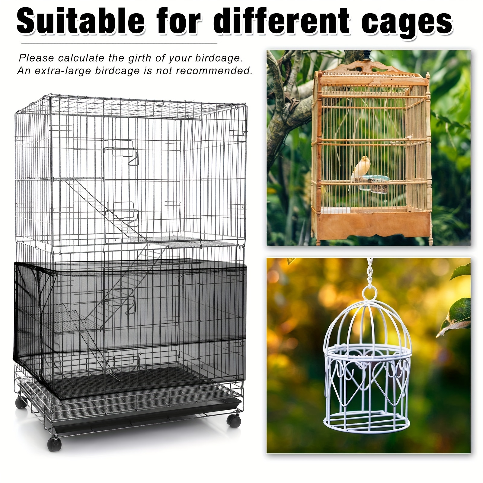 1pc Bird Cage Seed Catcher, Universal Birdcage Net Nylon Adjustable Mesh  Cover For Parrot Cage Seed Guard (Not Include Birdcage)