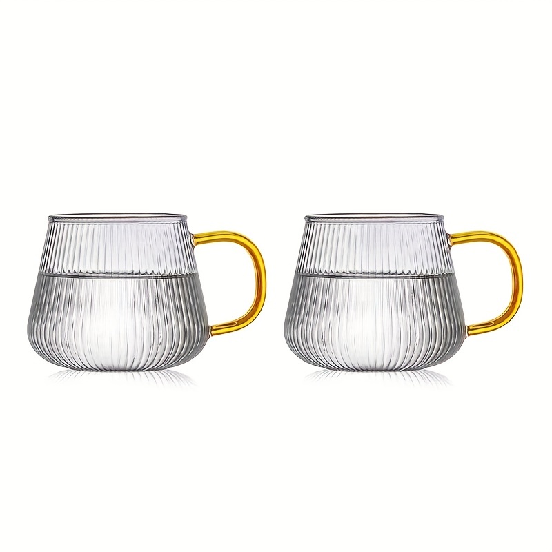 1pc, Taza De Vidrio De Rayas Verticales Con Asa, Taza De Agua De Vidrio  Calentable Resistente Al Calor, Tazas De Café Simples Y Elegantes, Tazas  Para