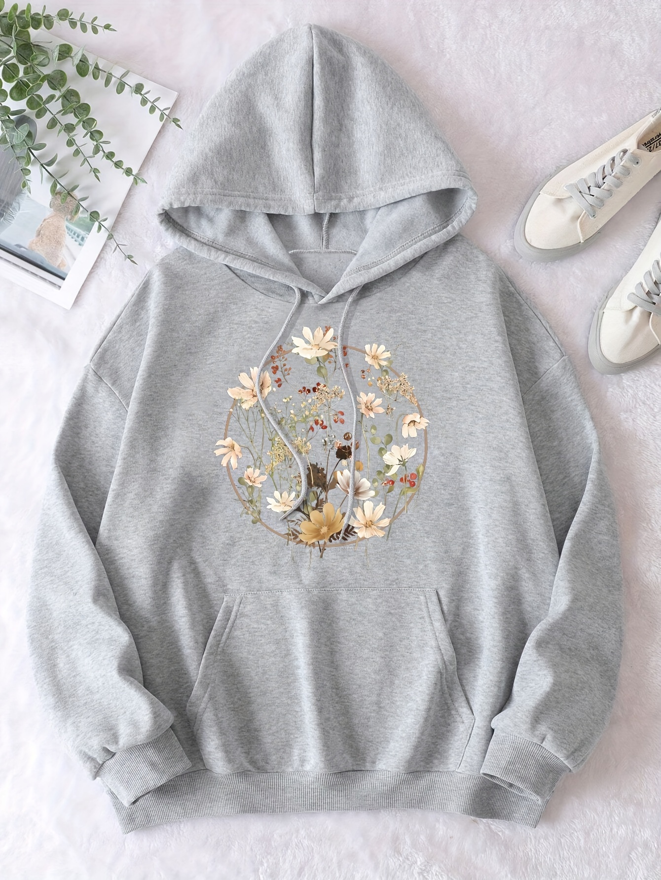 Qleicom Floral Hoodie for Women Drawstring Hoodies with Pocket