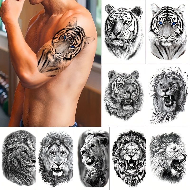 10 Hojas Tatuajes Temporales Tigre Impermeables Favores - Temu Chile