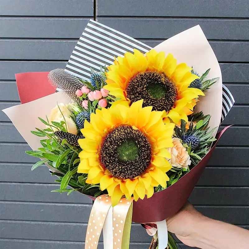 8pcs Yellow Sunflowers Artificial Flowers Fake Silk Sunflowers Bouquet Real  Touch Silk Flowers For Thanksgiving Christmas Autumn Wedding Party Centerp