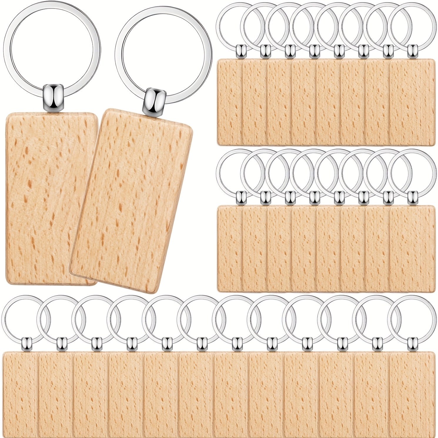BetterJonny - 15 llaveros de madera en blanco, llavero de madera de formas  variadas, sin terminar con anillo para llaveros de bricolaje, etiquetas de