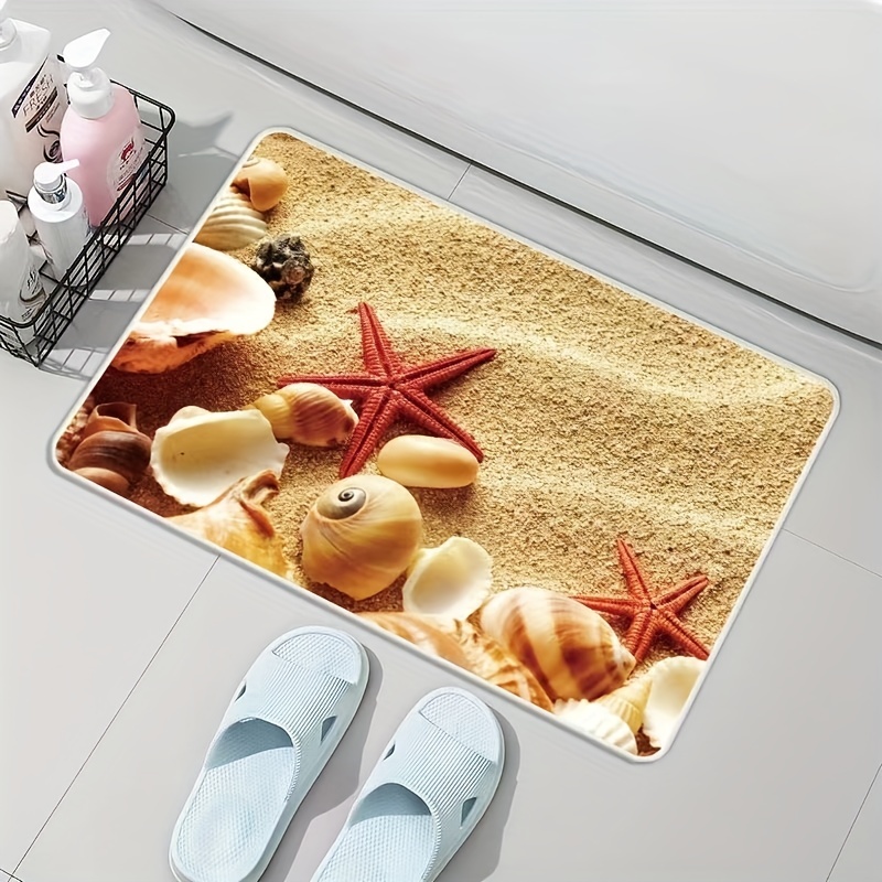 1pc Starfish & Beach Pattern Door Mat, Modern Polyester Indoor Outdoor Rug  For Home