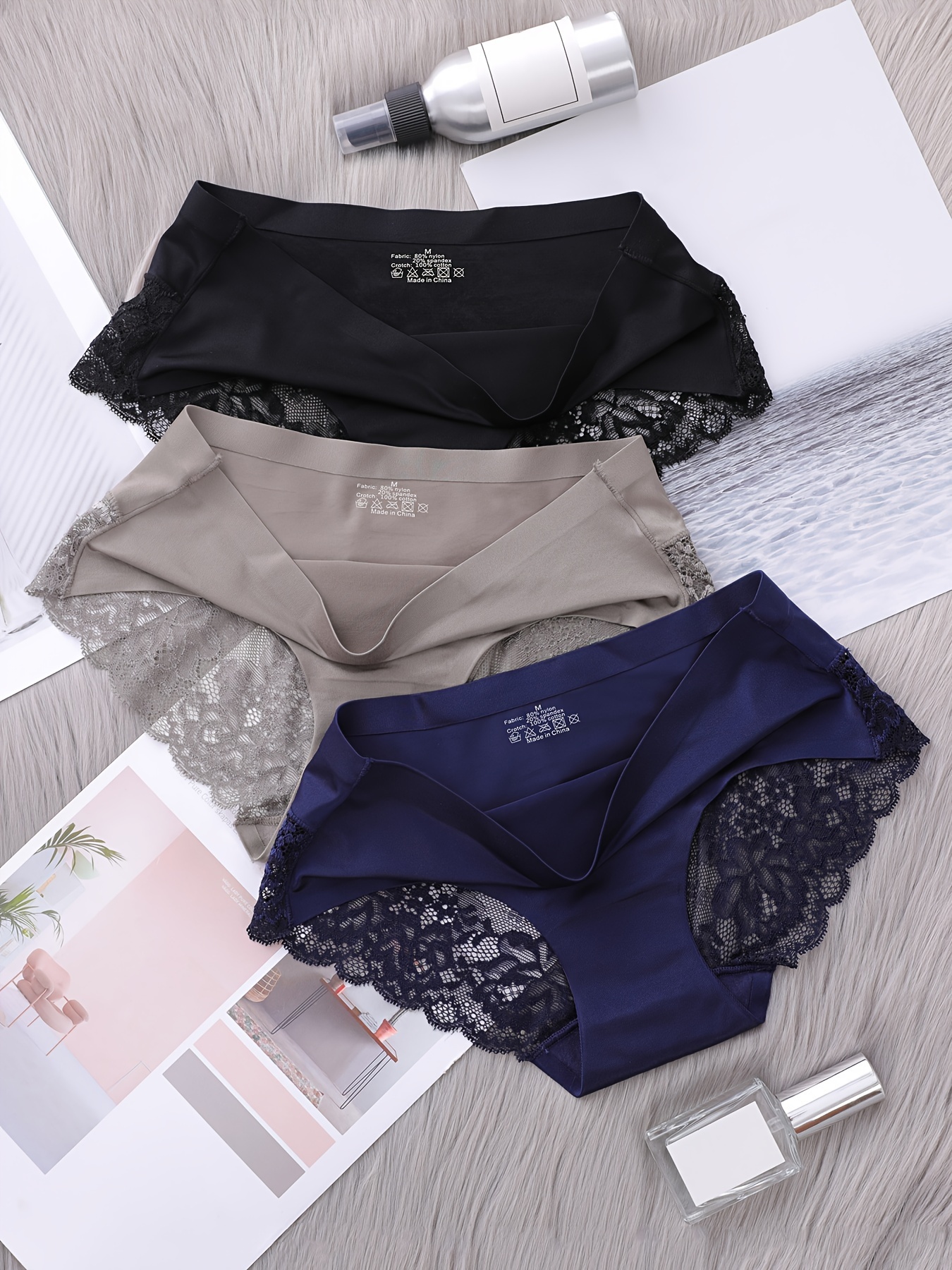 Contrast Lace Briefs Comfy Breathable Scallop Trim Panties - Temu