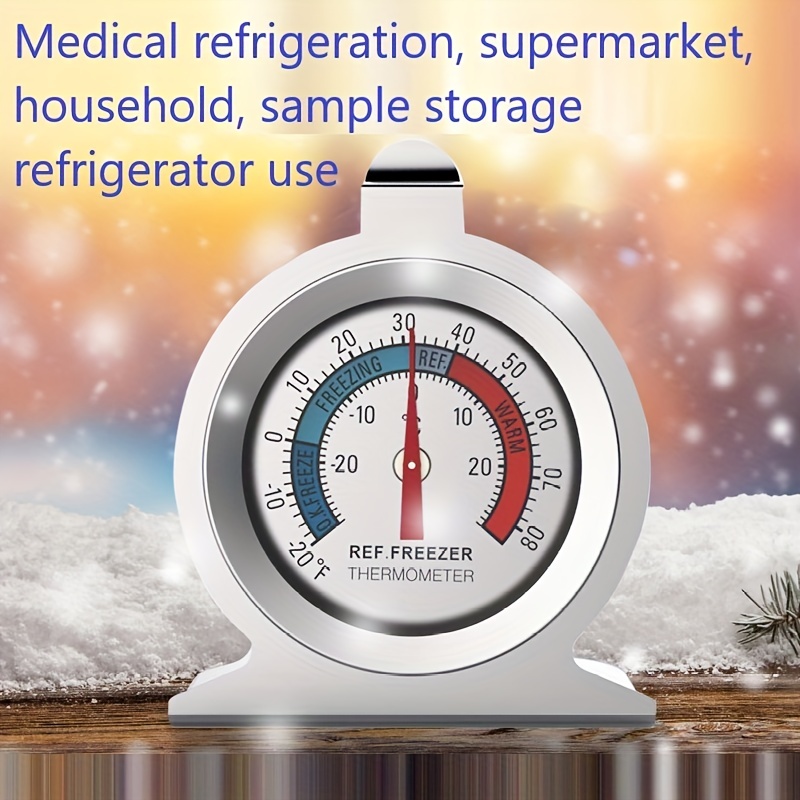 1pc, Stainless Steel Refrigerator Thermometer - Precision Bimetallic Gauge  for Kitchen, Food Storage, Medical Refrigeration, Supermarket Cold Storage