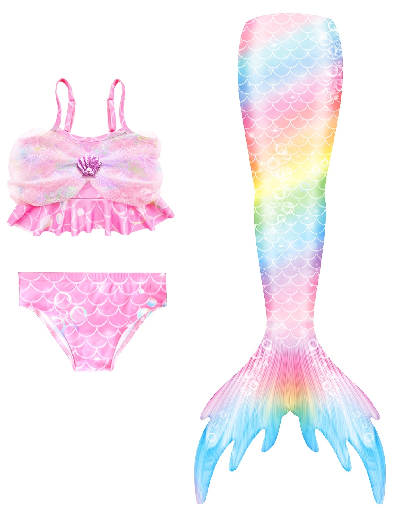 Girls Bikini Swimsuit Mermaid Tails Swimming Princess - Temu
