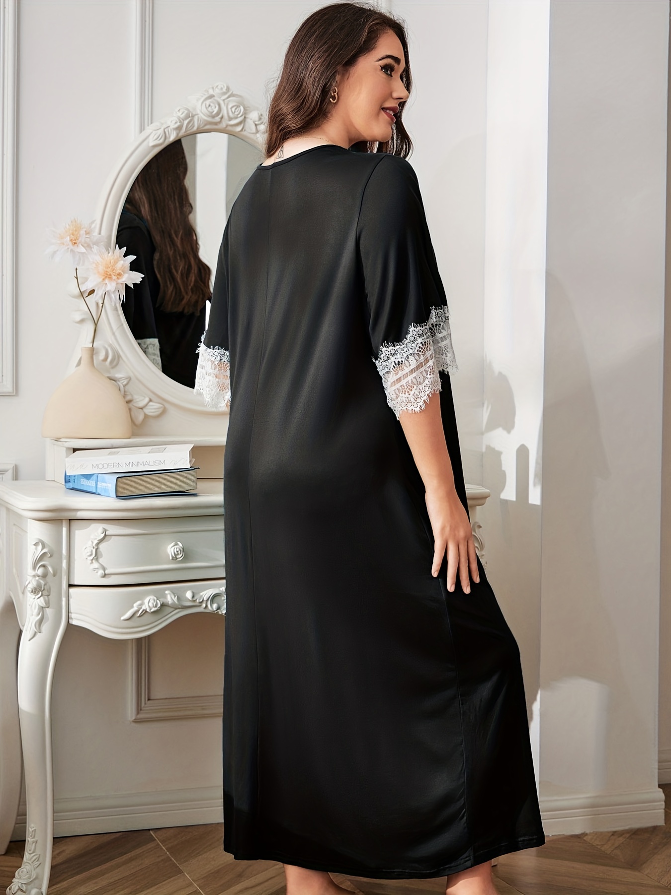 Plus Size Elegant Nightdress Women's Plus V Neck Contrast - Temu