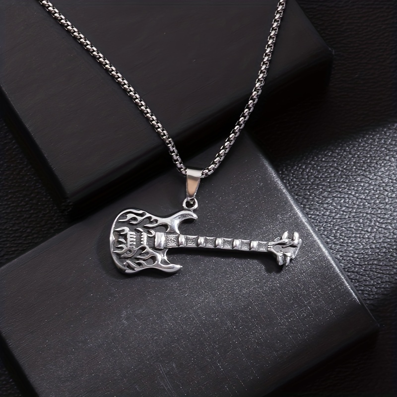 Stainless Steel Flame Guitar Pendant Necklace trend - Temu