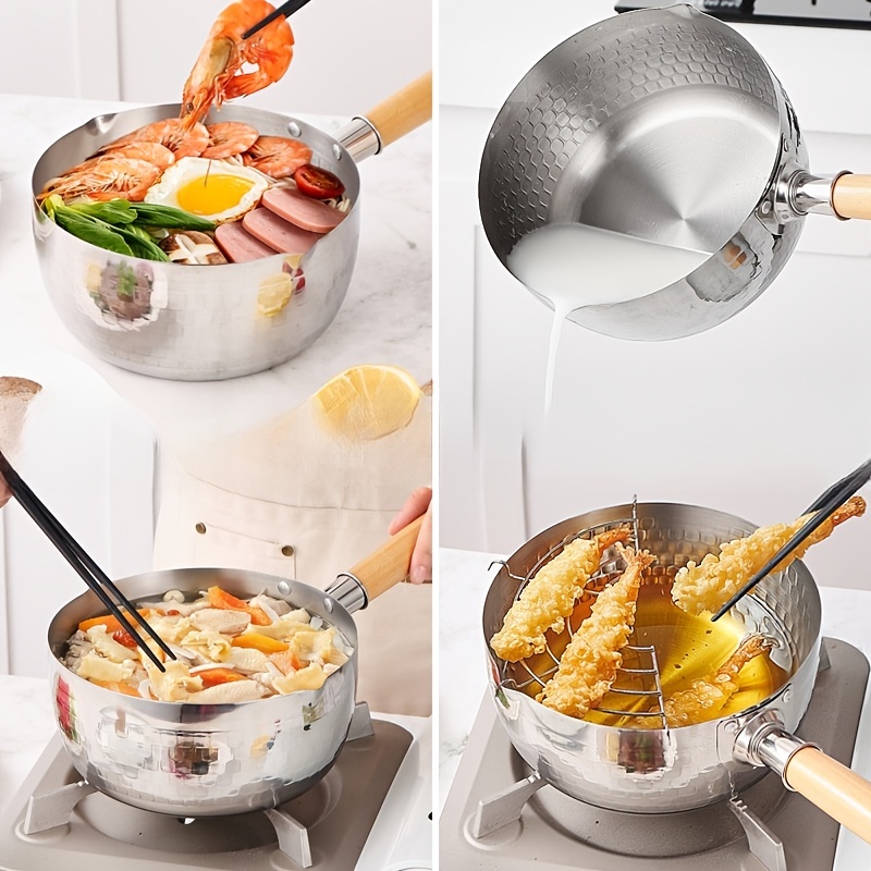 Japanese Style Frying Pan With Lids Non Stick Stainless Steel Saucepan Milk  Pot Covers Noodles Soup Pot Hot Thick Home Kitchen