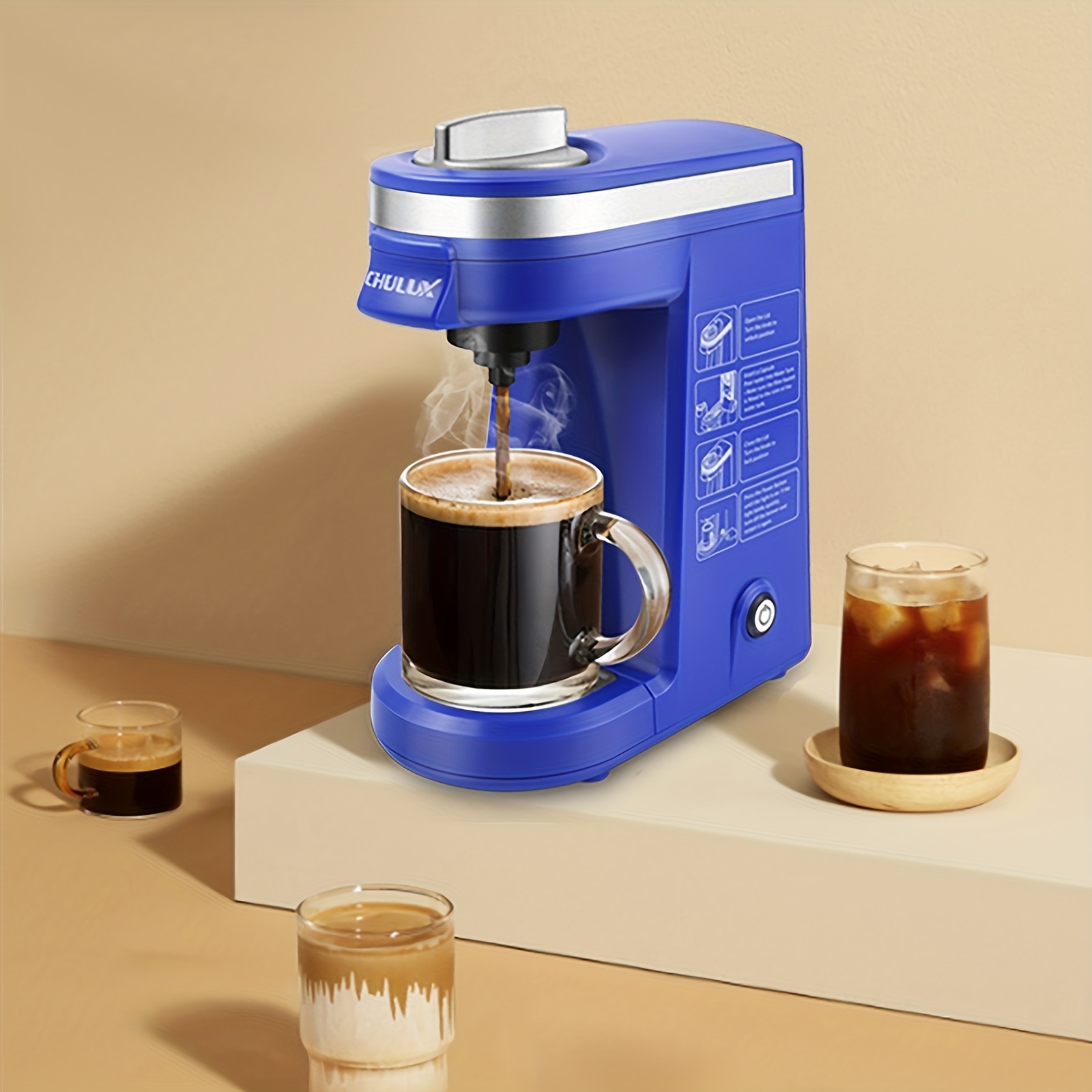 Chulux Coffee Maker Machine Single Cup Pod Coffee Brewer with Quick Brew Technology Blue