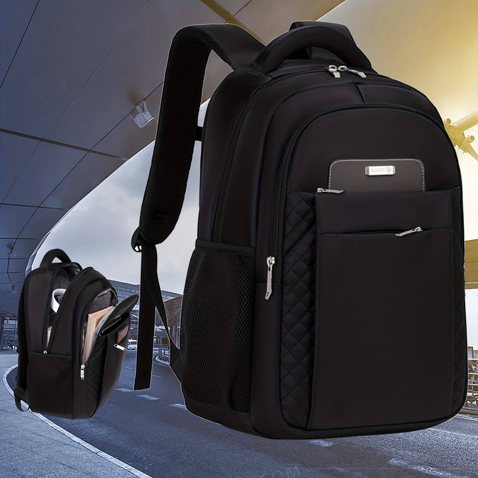 Mochila de viaje expandible aprobada para vuelos, mochila de 17.3 pulgadas  para laptop de negocios para mujeres y hombres, Negro (multi-bolsillos
