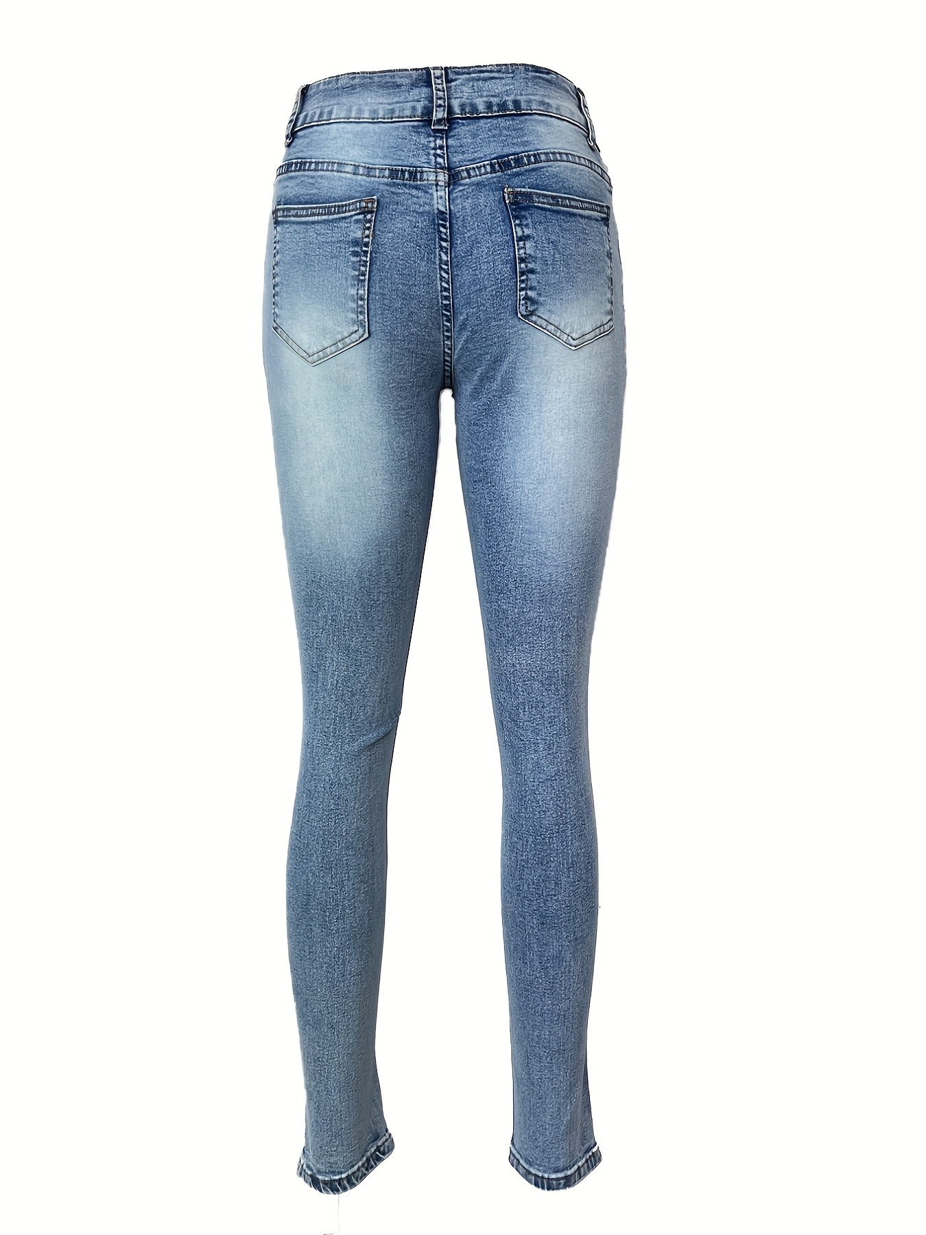 Blue Ripped Holes Skinny Jeans Slim Fit High stretch Slash - Temu Mexico