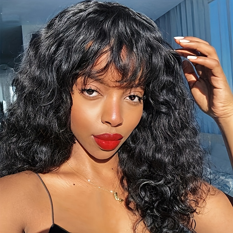 Human hair wigs with 2024 bangs for black women