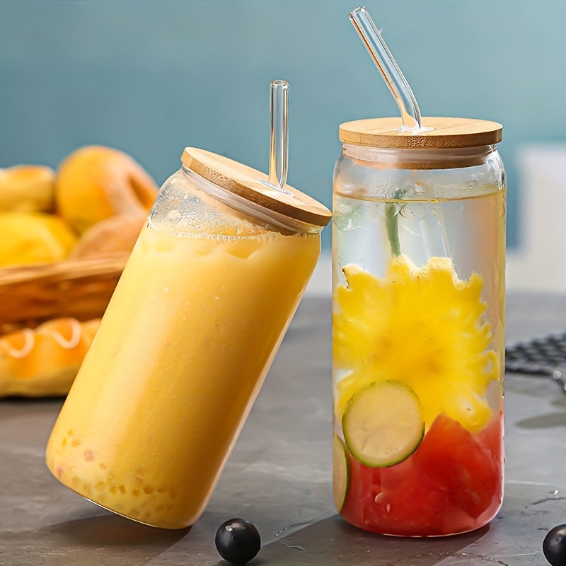 Can-shaped Glass Cups With Bamboo Lids For Iced Coffee, Soda, Whiskey,  Bubble Tea, Water, Juicing, Smoothies, Milk - Perfect For Office And Home  Use - Temu