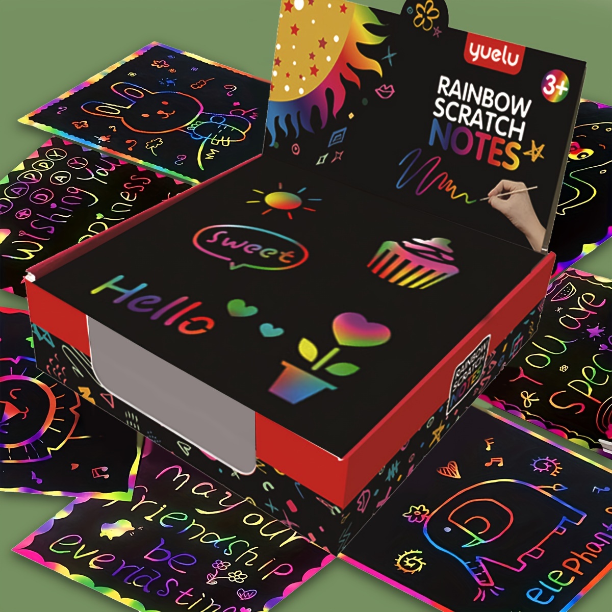 pigipigi Scratch Notes Art for Kids - 125 Mini Rainbow Scratch Paper Sheets with 5 Styluses Magic Scratch Crafts Art Supplies Kit for Girls Boys