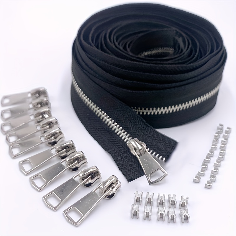 10Yards Bulk Zippers #3 Nylon Coil Zippers by The Yard with 15pcs Auto-lock  Zipper Sliders and 10pcs Silver Pulls for Sewing Crafts Bages(#3 Light