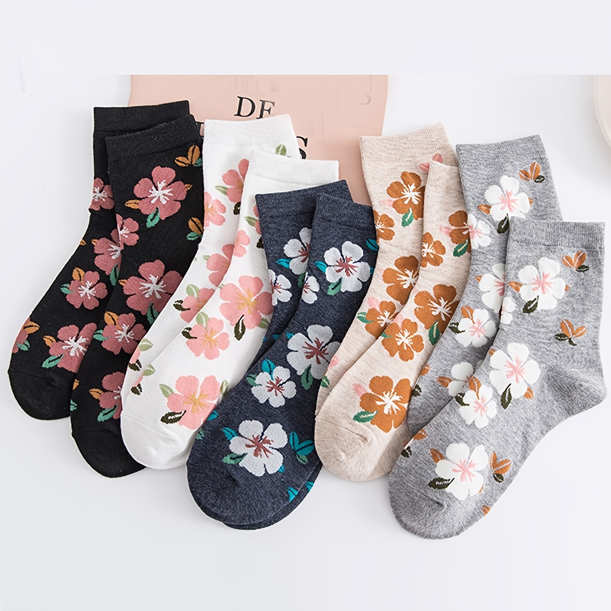 Women's Floral Cotton Socks Vintage Patterned Crew Socks - Temu