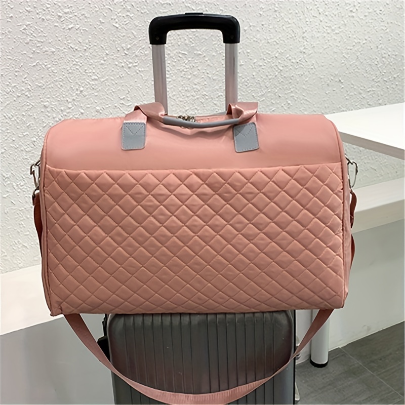 Women's Quilted Leather Weekender Travel Duffel Bag With Rose Gold