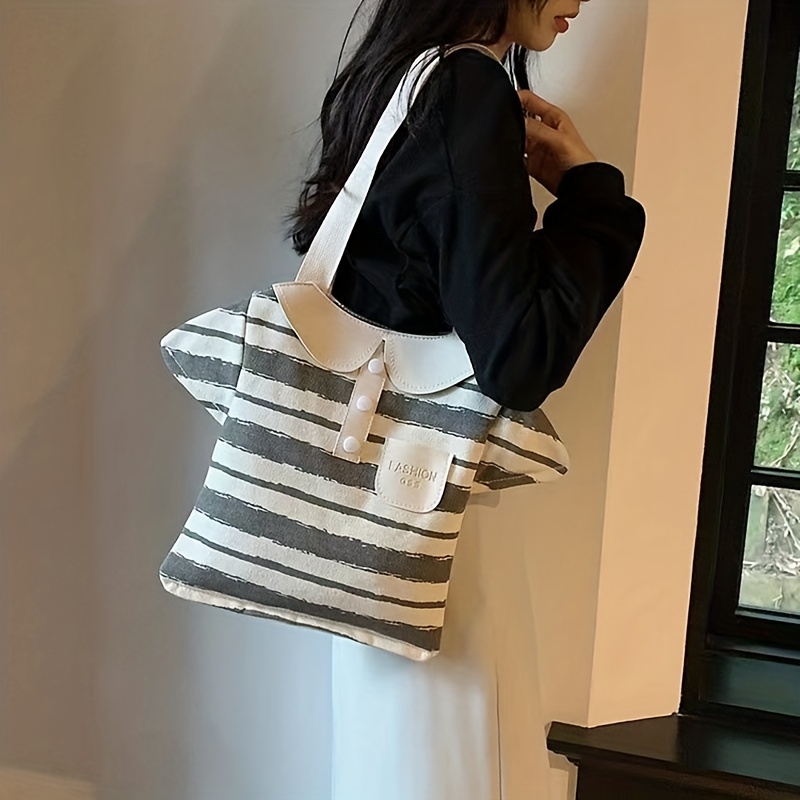 Plaid Embossed Canvas Tote Bag, Letter Patch Decor Shoulder Bag, Fashion  Large Capacity Handbag For Women - Temu