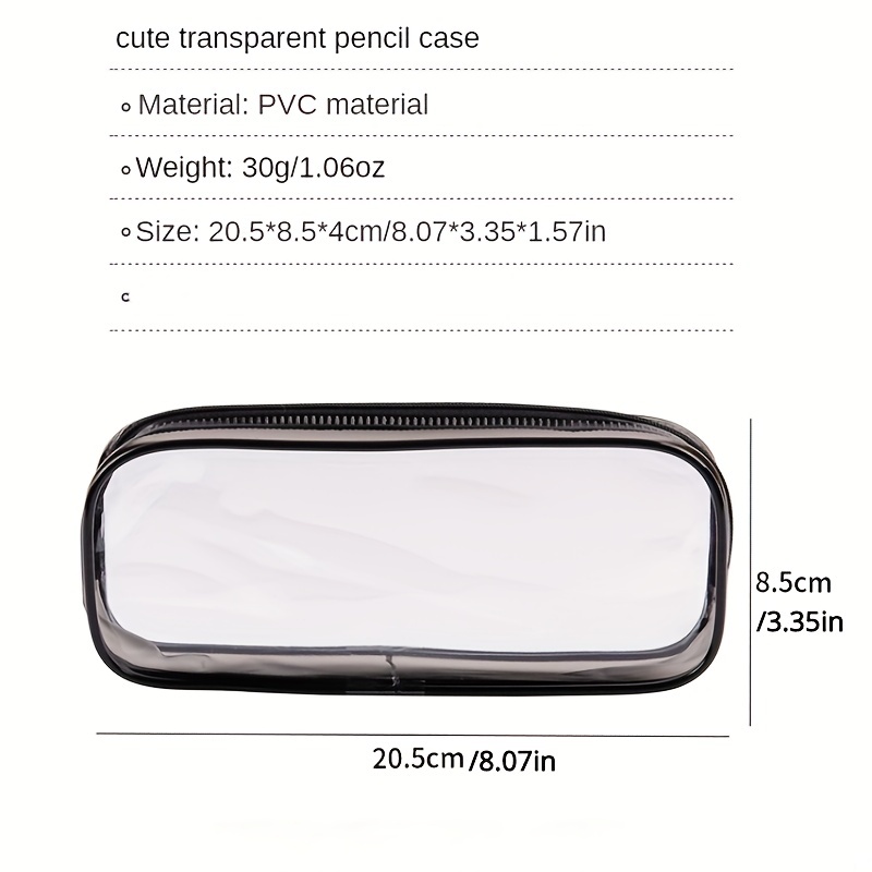 Transparent Pvc Pencil Case Black And White Student Stationery Zipper Pencil  Case 