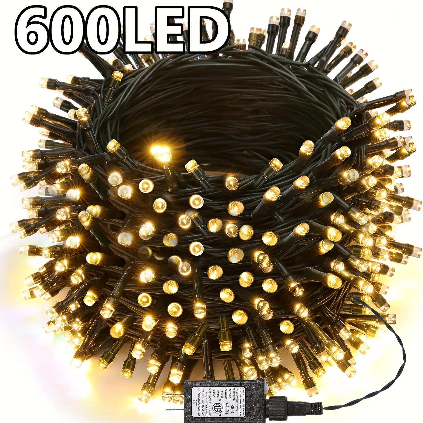 800 LED 262ft Warm White Christmas String Lights (Green Cable, Plug in, 8 Modes)