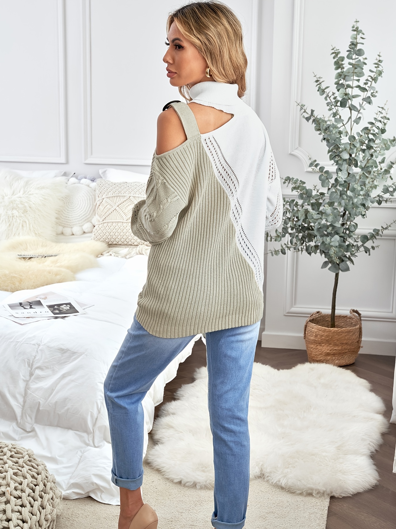 Turtleneck cold sale shoulder sweater