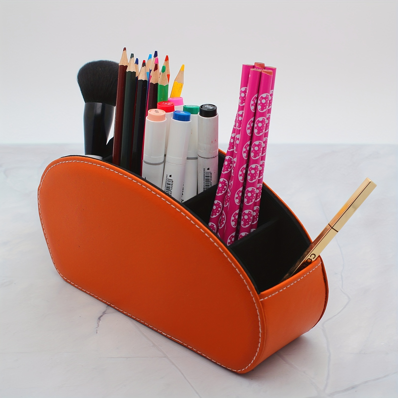 Pu Leather Desk Organizer Pen Pencil Holder Business Name Cards Remote  Control Holder (s-mint Green)