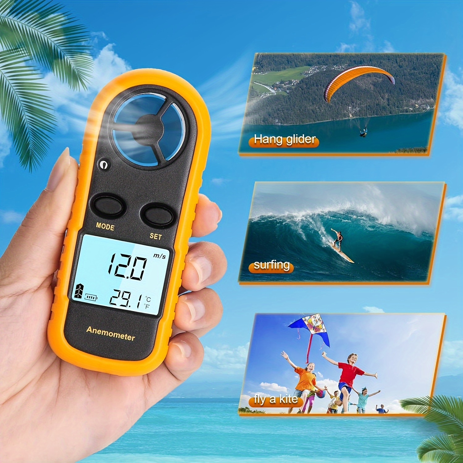 Proster Handheld Anemometer Wind Speed Meter LCD Backlight Thermomoter Wind  Detector Gauge Airflow Meter for Outdoor Sailing Surfing Shooting Fishing