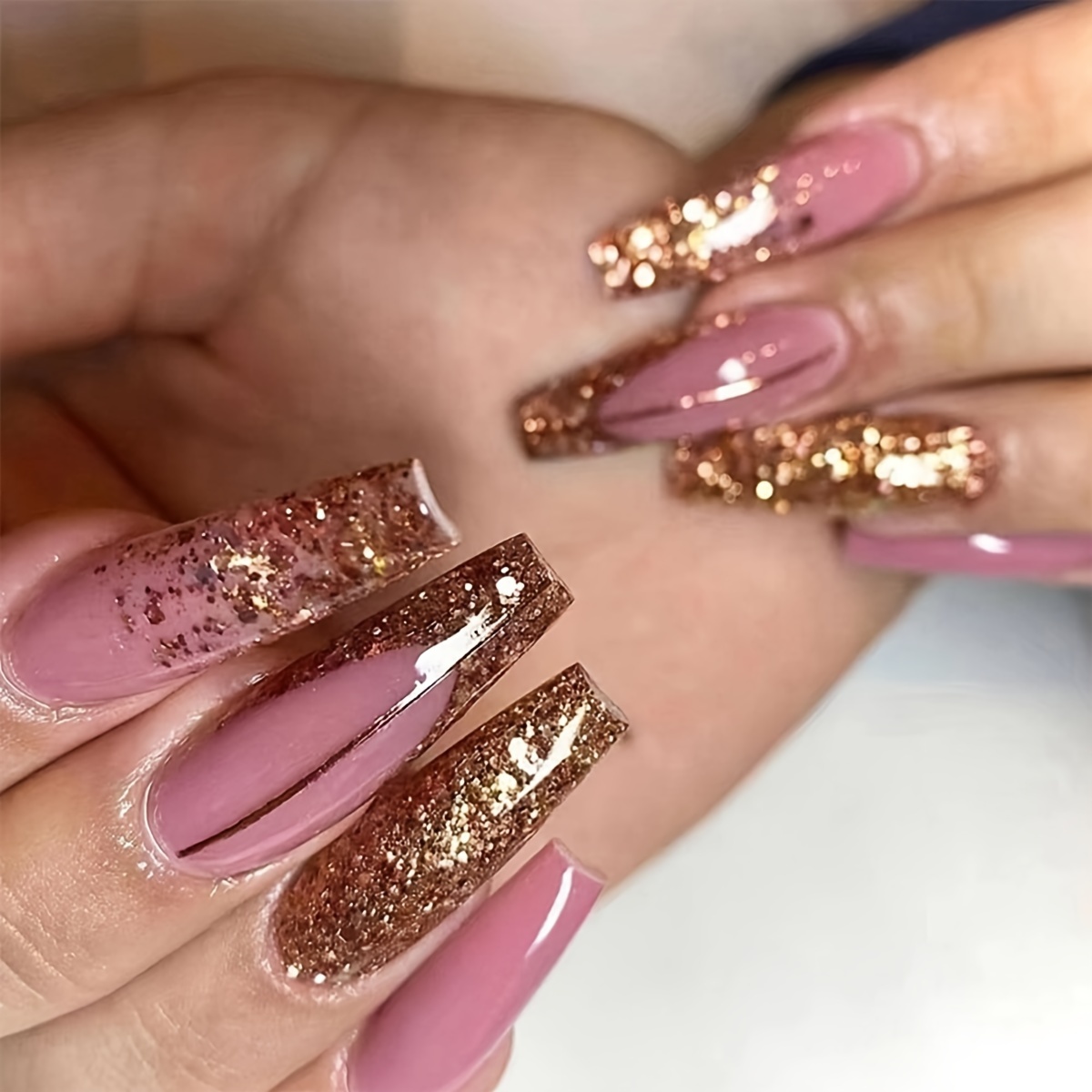 Rose Gold Glitter Coffin Nails