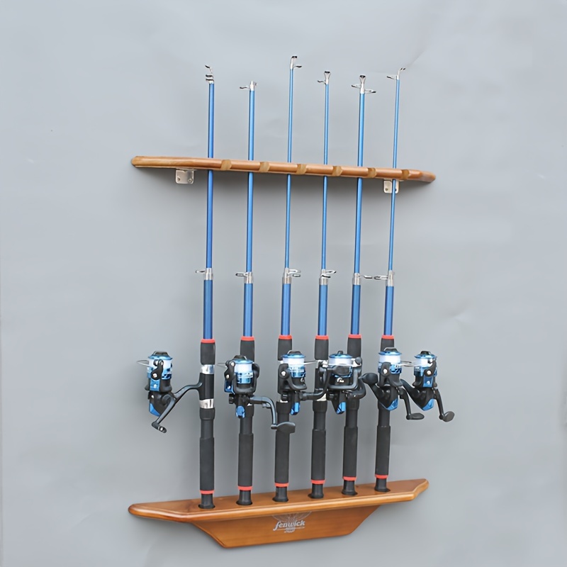 Wooden Fishing Rod Wall Mounted Fishing Rod Storage Rack With 6 Rod Holders