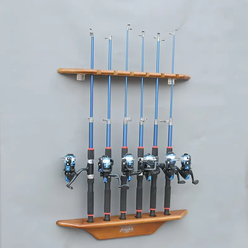 1pc 6 Slot Wood Fishing Rod Storage Rack, Fishing Rod Display Rack,  Vertical Wall Hanging Rack, Hanging Wall Fishing Rod Placement Rack,  Fishing Suppl