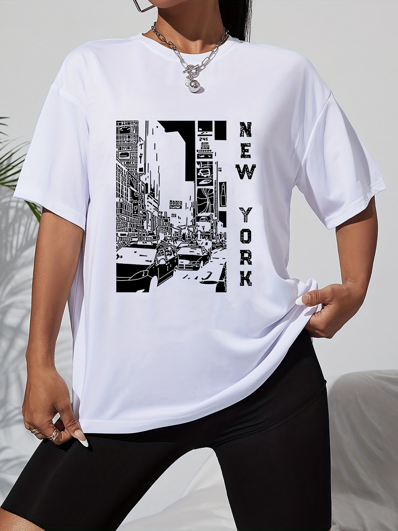 Women T-Shirt 1898 Brooklyn New York Letter Drop Shoulder Print Vintage  Oversized T Shirt Simple Clothes Female Tshirt Y2K Top