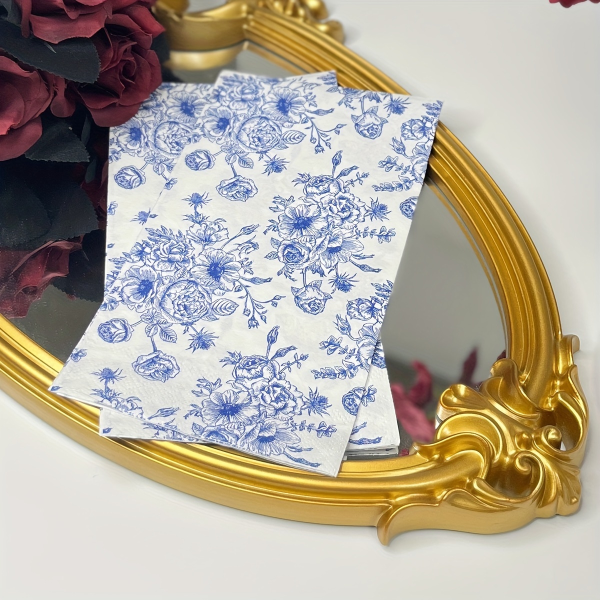 Blue + White Floral Paper Cocktail Napkin Set